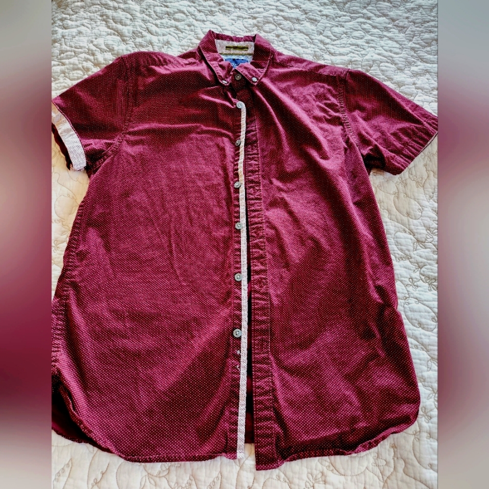 Maroon Denim & flower button down